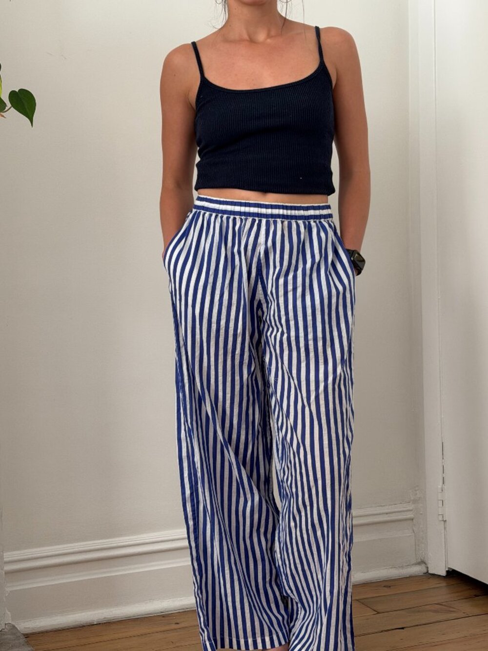 Striped Blue & White Wide-Leg Pants